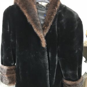 Dennis Basso faux fur 3/4 length hooded coat